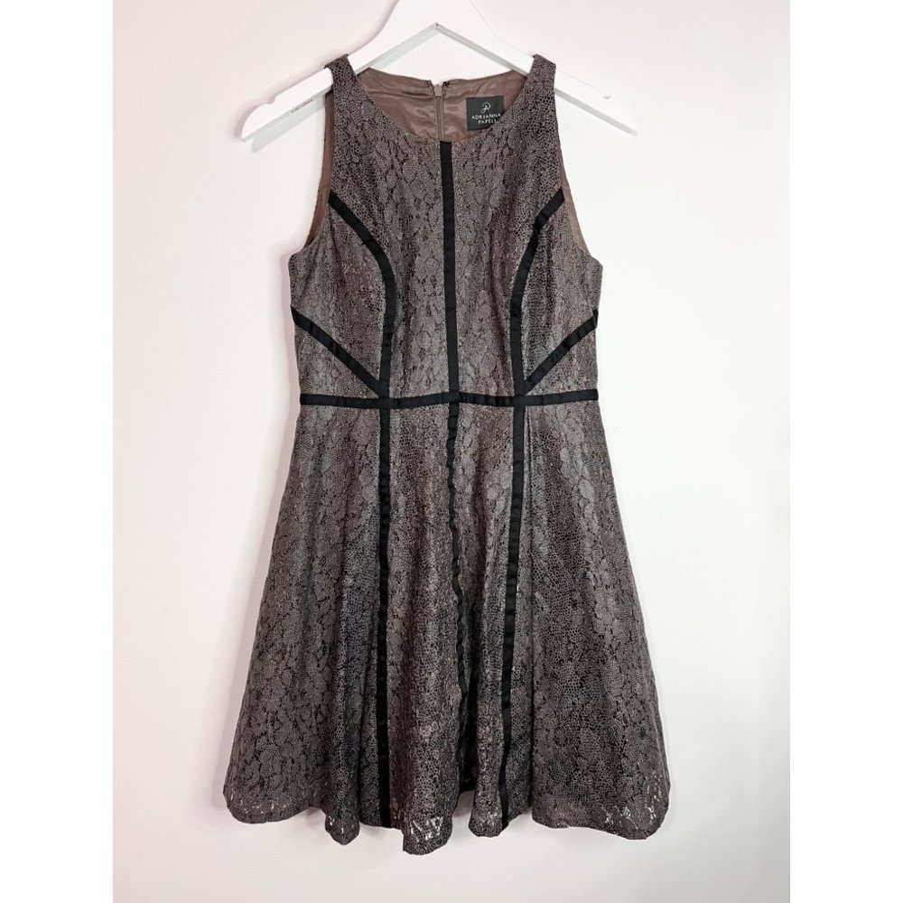 Adrianna Pappell Brown Faux Leather Coated Fit and Flare Sleeveless Dress Size 6